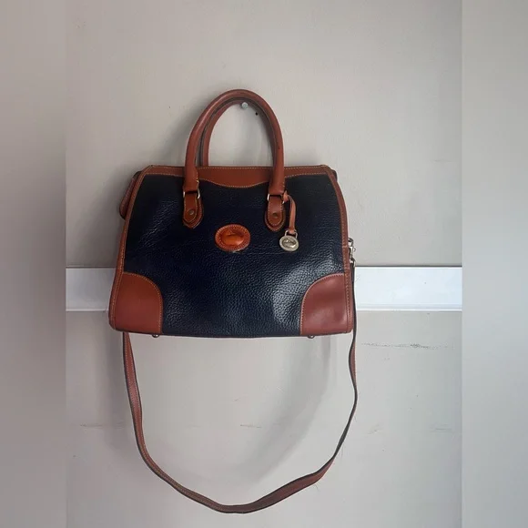 Dooney & Bourke Navy and Tan Satchel - Picture 2 of 5